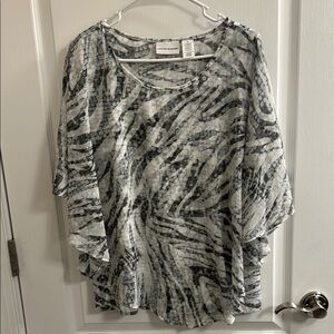 Alfred Dunner Gray Black Graphic 3/4 Sleeve Blouse